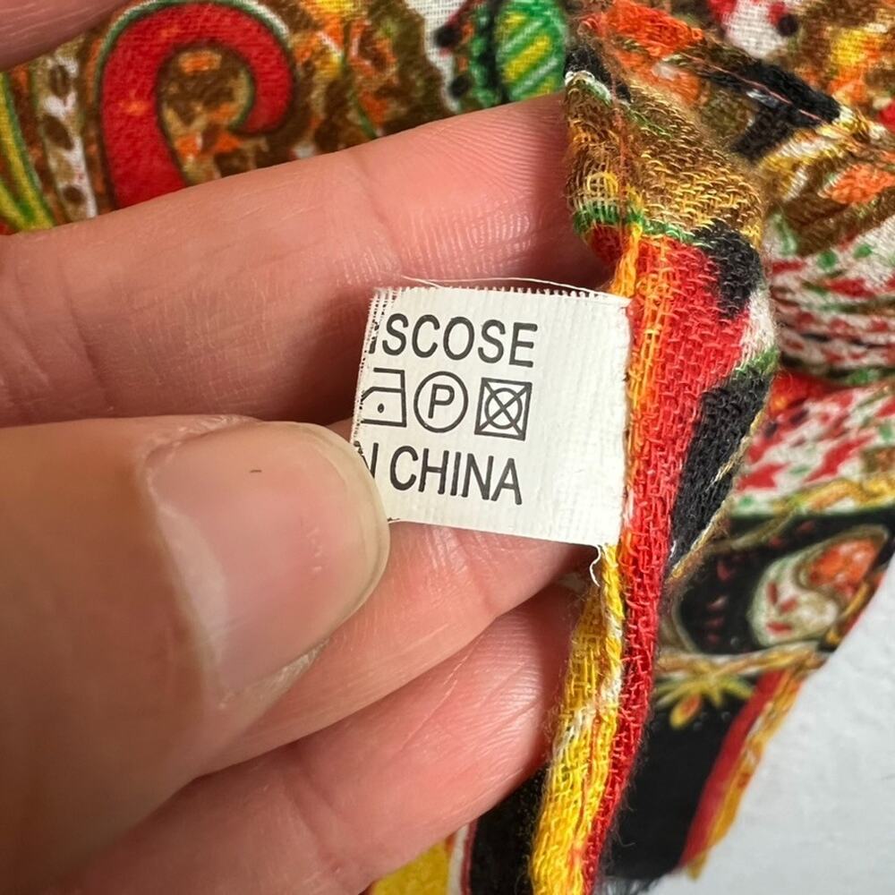 Scarf Wrap Shawl Floral XL Long Orange Green Vtg Viscose - Picture 5 of 8